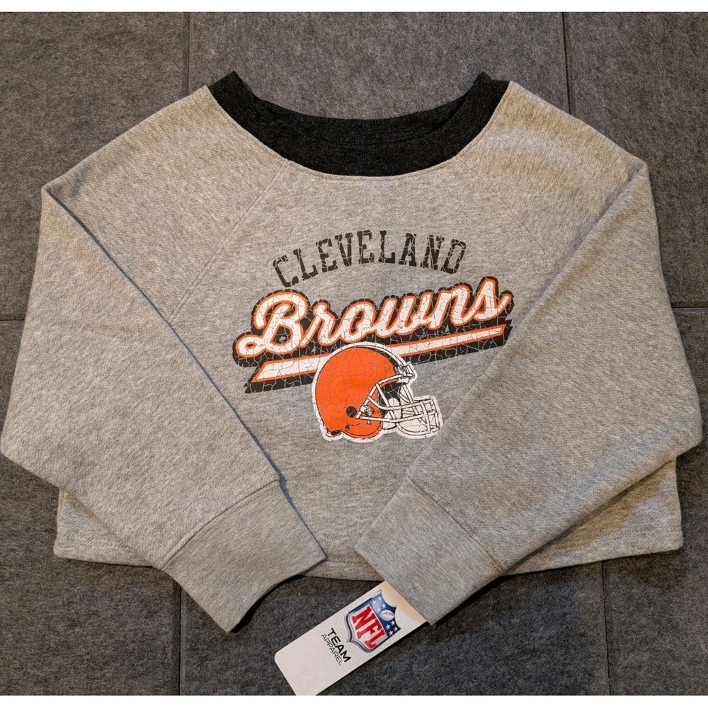 Cleveland Browns Girls XS 4/5 NFL Team Apparel Gray Boxy Sweatshirt NWT